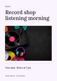 Record shop listening morning flyer template · Title & photograph
