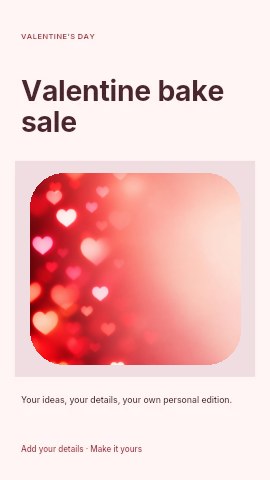red bokeh heart lights background in Valentine bake sale instagram story template