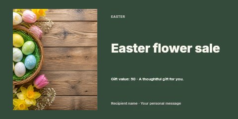 Easter Basket with Colorful Decorated Eggs in Easter flower sale gift voucher template