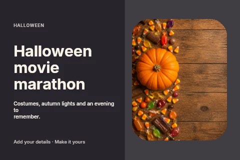 Halloween movie marathon postcard template