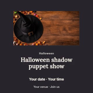 Halloween shadow puppet show social media post template · Picture window