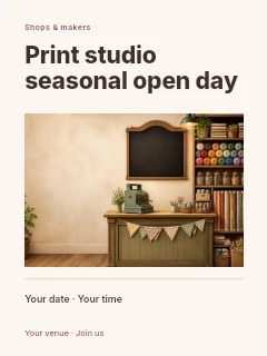 Print studio seasonal open day poster template · Title & photograph