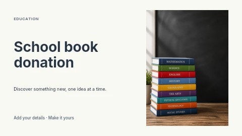 Stack of colorful school subject books in School book donation presentation cover template