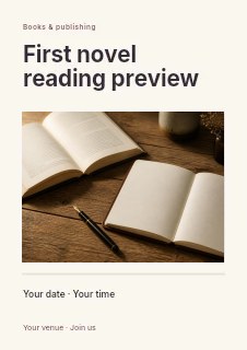 First novel reading preview flyer template · Title & photograph
