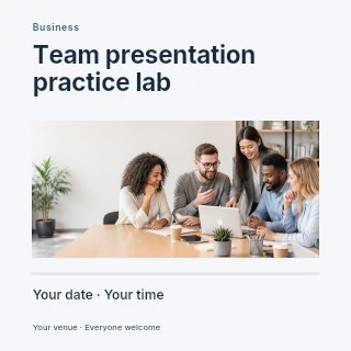 Diverse Team Collaborating Around Laptop in Team presentation practice lab social media post · Title & photograph