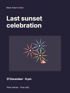 Firework celebration in coral and gold in Last sunset celebration · Modern programme