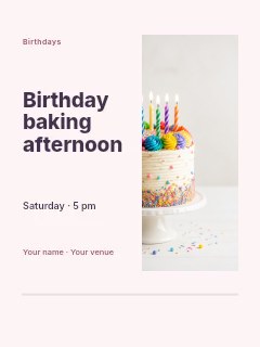 Birthday baking afternoon greeting card template · Split portrait