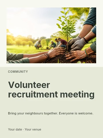 Community Tree Planting in Park in Volunteer recruitment meeting invitation template