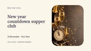 New Year countdown supper club presentation cover template · Horizontal photo dialogue