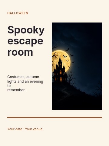 Spooky escape room poster template