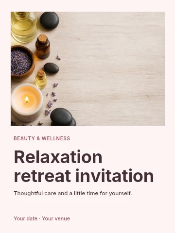 Lavender spa essentials with candles and stones in Relaxation retreat invitation template