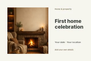 First home celebration postcard template · Horizontal photo dialogue