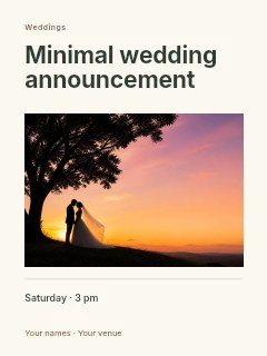 Minimal wedding announcement poster template · Title & photograph