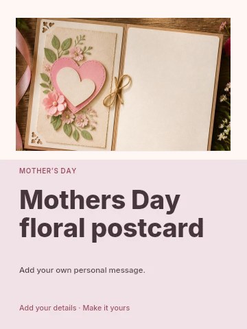 Mothers Day floral postcard greeting card template