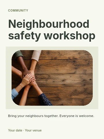 Neighbourhood safety workshop invitation template