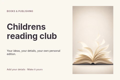 Open book with flying pages on light background in Childrens reading club postcard template