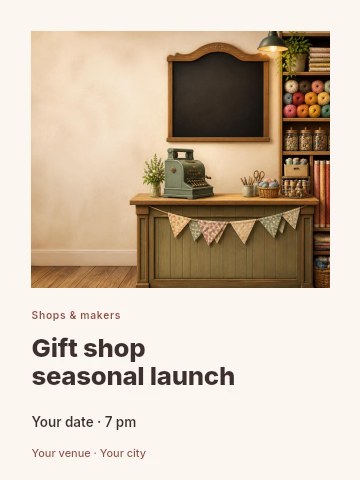 Gift shop seasonal launch invitation template
