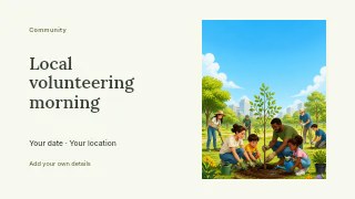 Local volunteering morning presentation cover template · Horizontal photo dialogue