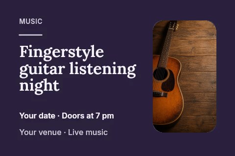 Fingerstyle guitar listening night postcard template · Horizontal photo dialogue