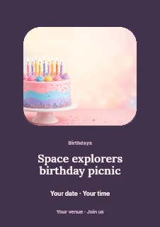 Space explorers birthday picnic flyer template · Picture window