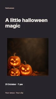 Glowing Jack-o’-lantern pumpkins with autumn leaves in Halloween photo celebration · Modern programme