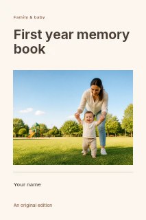 First year memory book book cover template · Title & photograph
