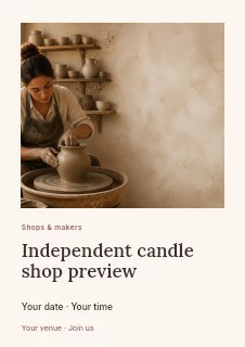 Independent candle shop preview flyer template · Gallery editorial