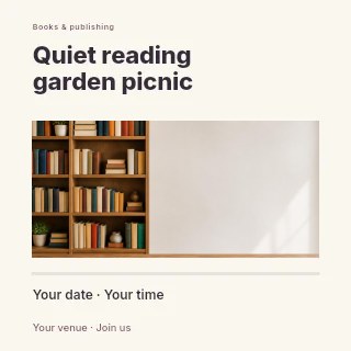 Quiet reading garden picnic social media post template · Title & photograph