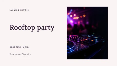 dj turntable and mixer on party stage in Rooftop party banner template