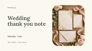 Wedding thank you note presentation cover template · Horizontal photo dialogue