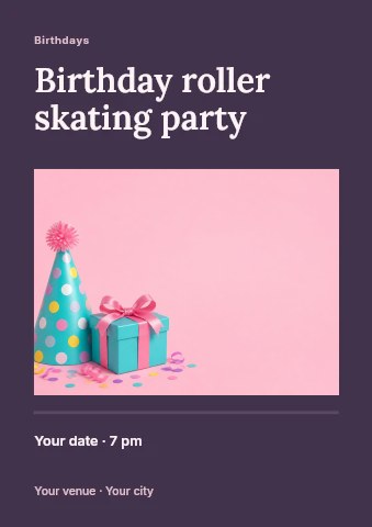 Birthday roller skating party flyer template