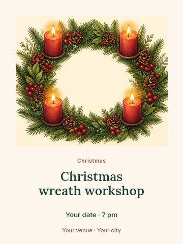 Christmas wreath workshop poster template
