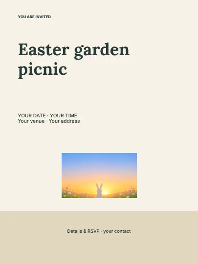 Easter garden picnic · Ribbon invitation template