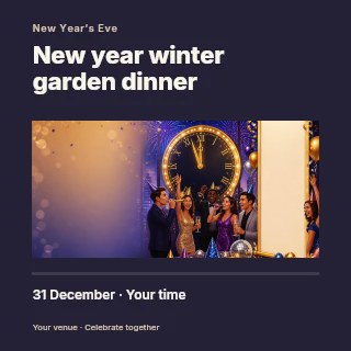 New Year winter garden dinner social media post template · Title & photograph