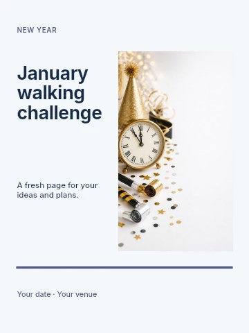 New Year’s Eve Countdown Party Decor in January walking challenge invitation template