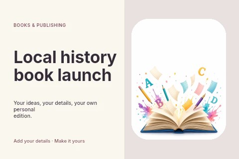 Local history book launch postcard template