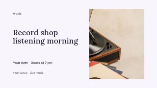 Record shop listening morning presentation cover template · Horizontal photo dialogue