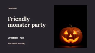 Friendly monster party presentation cover template · Horizontal photo dialogue