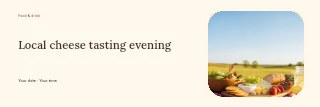 Local cheese tasting evening banner template · Horizontal photo dialogue