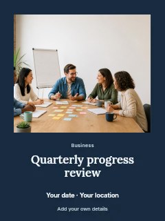 Quarterly progress review greeting card template · Quiet photo gallery