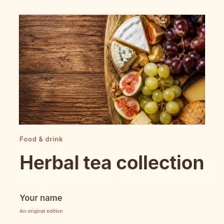 Cheese and fruit board on rustic wood in Herbal tea collection · Gallery editorial