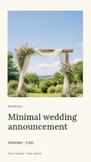 Rustic wooden wedding arch with flowers in Minimal wedding announcement · Gallery editorial