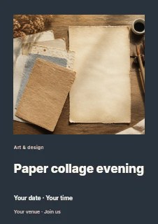 Vintage textured handmade papers with brushes in Paper collage evening flyer · Gallery editorial