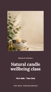 Relaxing spa stones and candle setup in Natural candle wellbeing class instagram story · Picture window