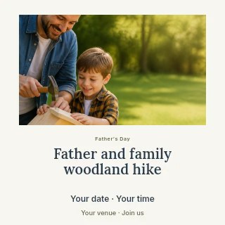 Father and family woodland hike social media post template · Quiet photo gallery