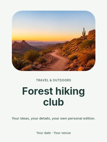 Desert hiking trail at sunset in Forest hiking club invitation template