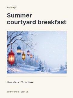 Summer courtyard breakfast poster · Title & photograph