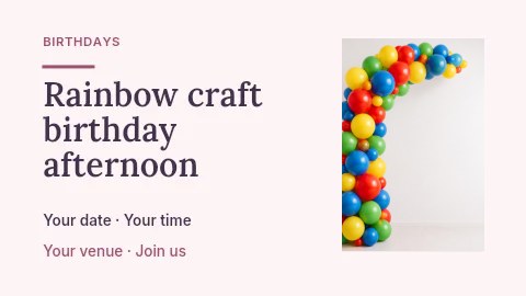 Rainbow craft birthday afternoon presentation cover template · Horizontal photo dialogue