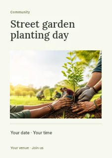 Community Tree Planting in Park in Street garden planting day flyer · Title & photograph