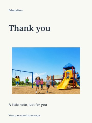 Children playing on bright playground equipment in Language learning course greeting card template